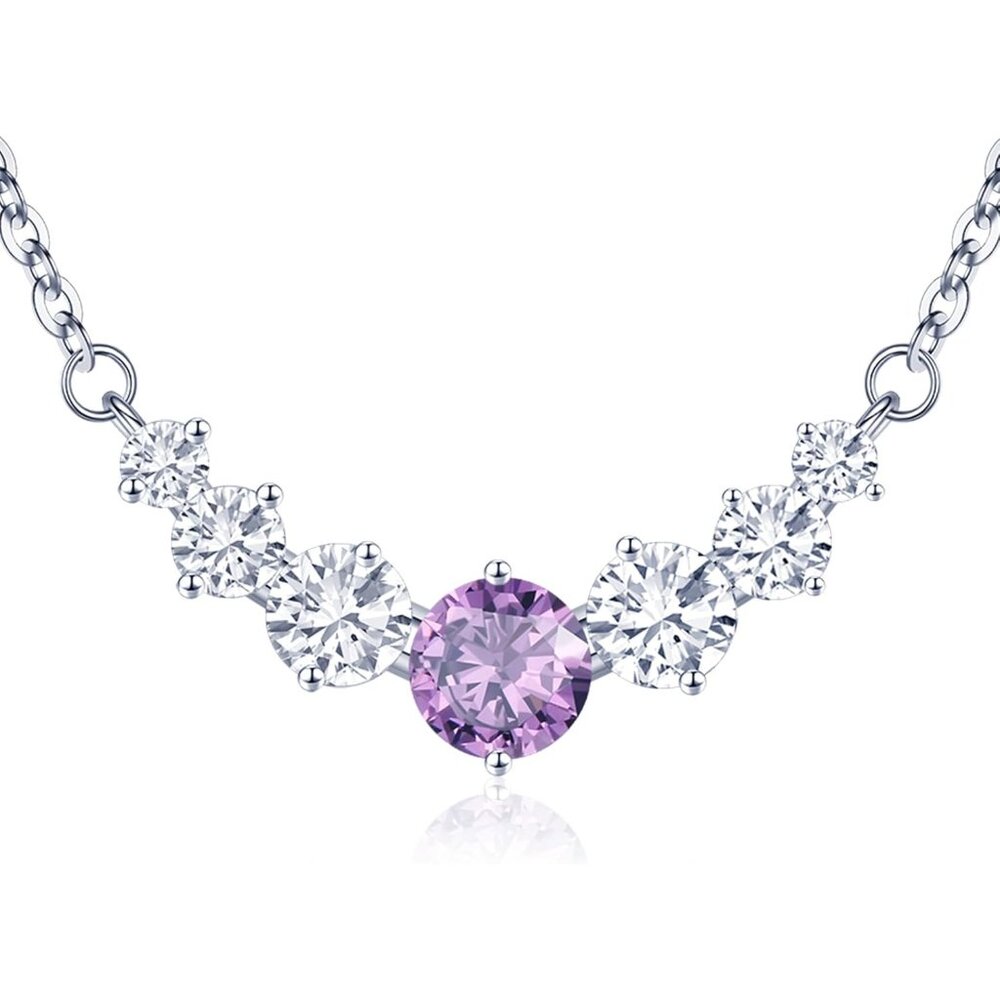 Women's Moissanite Pendant Sterling Silver Gold Plating Purple Necklace